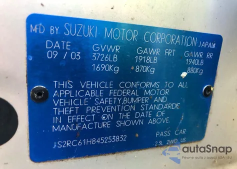 2004 Suzuki Aerio Sx z USA, uszkodzony, nr VIN JS2RC61H845253832